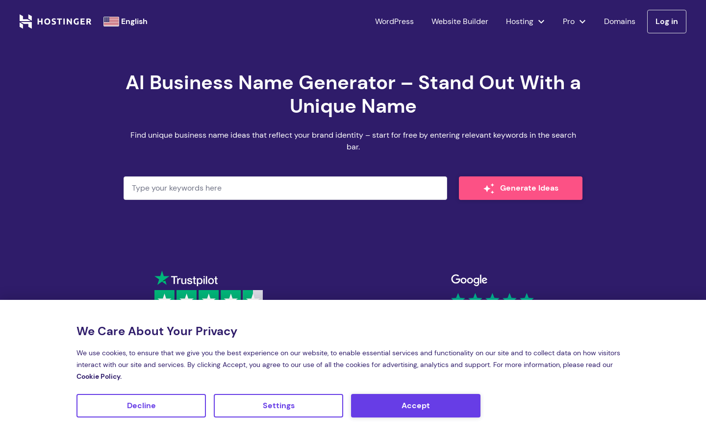 Hostinger AI Business Name Generator