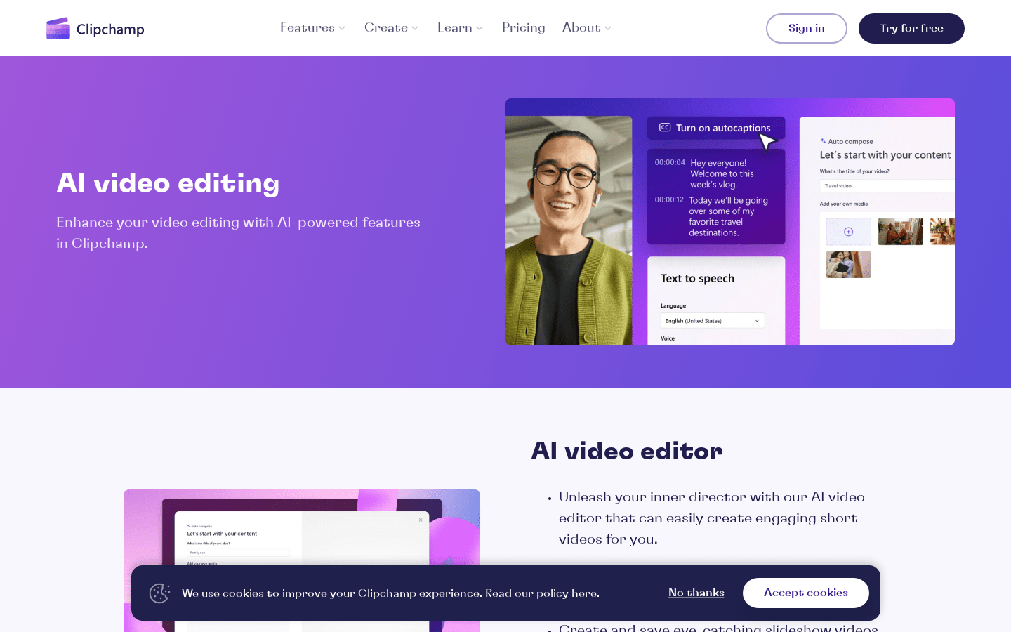 AI Video Editing | Clipchamp